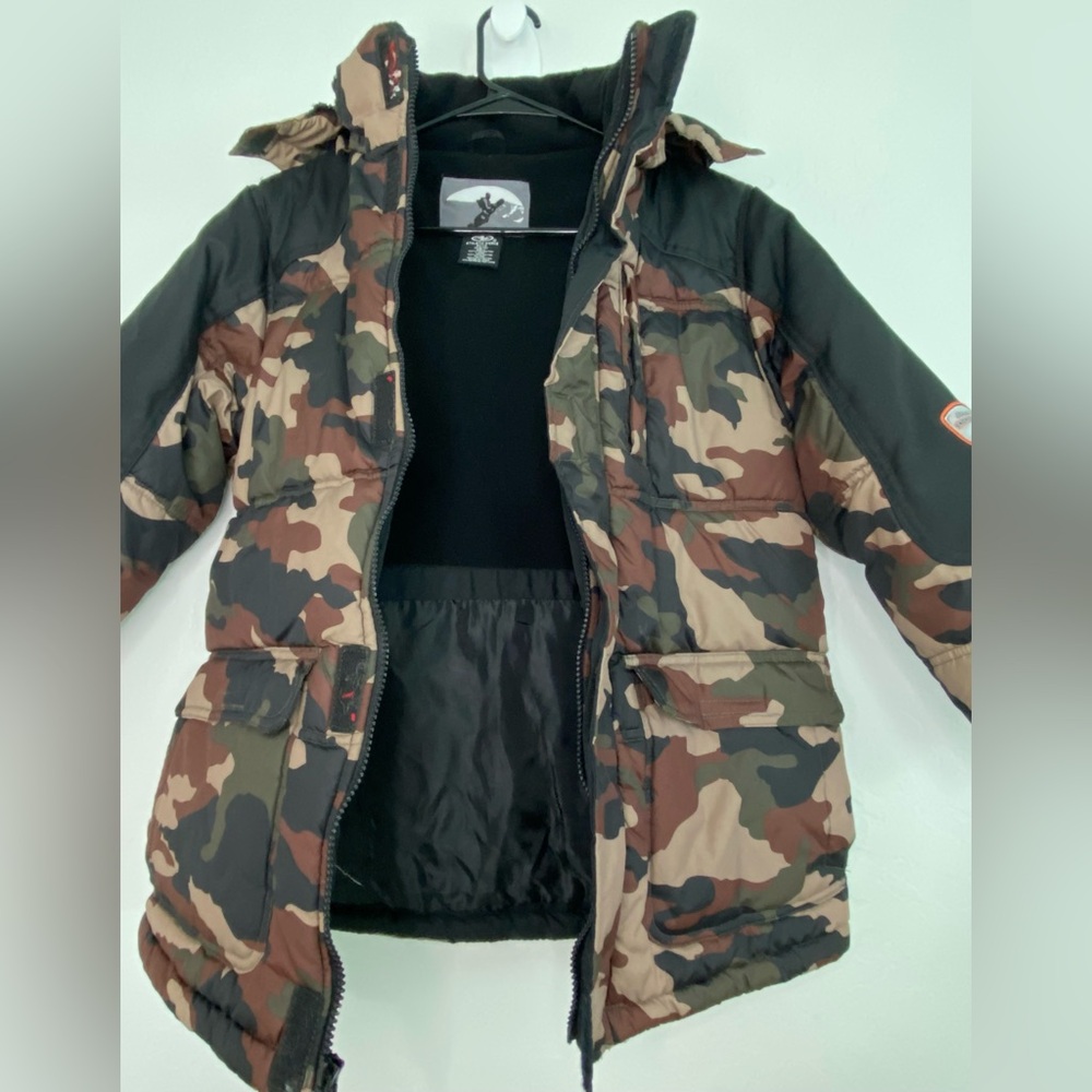 Kids Camo Puffer Jacket with Hood - Brown Camo